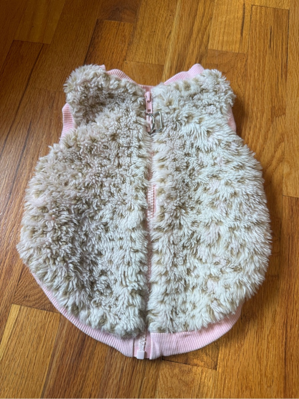 Cozy Faux Fur Pet Vest in Cream and Pink Size Small